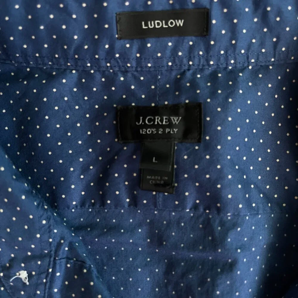 J.Crew Slim-fit Ludlow Premium Cotton Slim Fit Dress Shirt Blue Polka Dot Size L